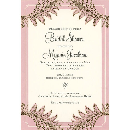 Pink and Gold Fern Die-cut Frame Invitations